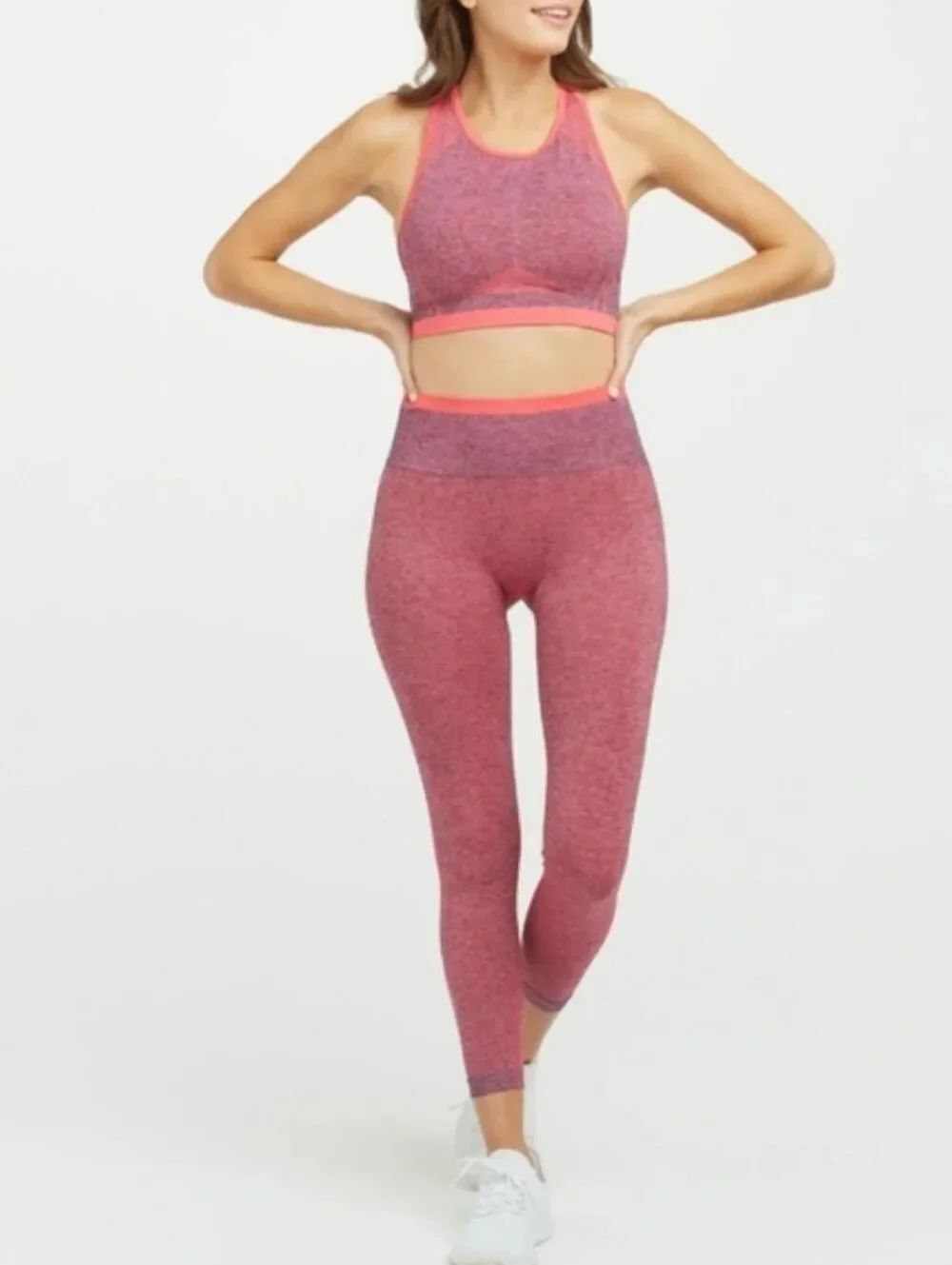 Spanx Women Seamless Pink Heather High-Waist Leggings & Racerback Sports Bra Set